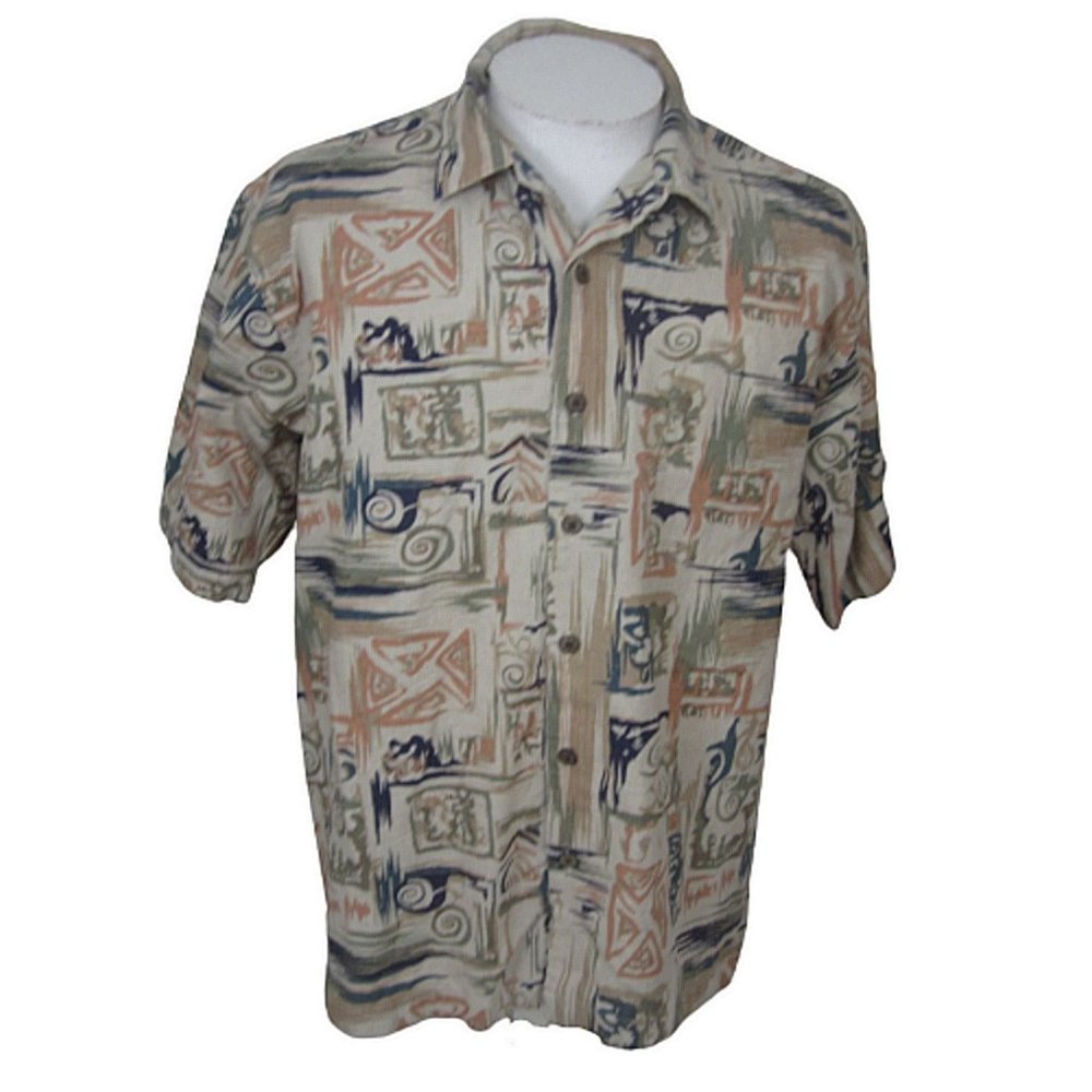 Summa Men Hawaiian camp shirt p2p 25" XL aloha tropical vintage linen abstract